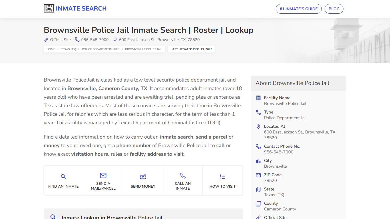 Brownsville Police Jail Inmate Search | Roster | Lookup